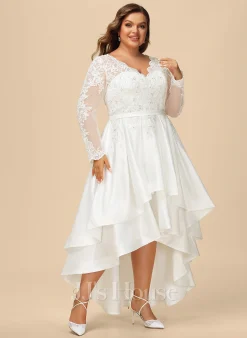 JJsHouse Robe Trapèze Col V Asymétrique Dentelle Satiné Robe De Mariée -Voiles mariée Soldes ce050d361d6e3ab5691a834b4845403e