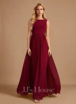 Jjshouse.fr Robe Trapèze Col Haut Longueur Ras Du Sol Mousseline Robe De Demoiselle D'honneur Avec Arc -Voiles mariée Soldes cec850d06a37acc98ab763f3bf3bbffc