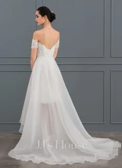 JJsHouse Robe Trapèze Asymétrique Dentelle Organza Robe De Mariée Avec Paillettes -Voiles mariée Soldes cf320072682ae1eecc5d8a3f240727ae