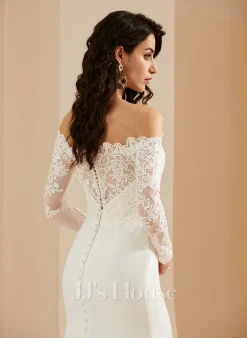 JJsHouse Forme Sirène/trompette épaule Dénudée Traîne Moyenne Mousseline Dentelle Robe De Mariée -Voiles mariée Soldes cfaab39cbdcad6cab7707431efd9cd54