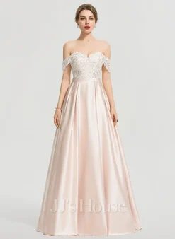 JJsHouse Robe Marquise/princesse épaule Dénudée Longueur Ras Du Sol Dentelle Satiné Robe De Mariée Avec Paillettes -Voiles mariée Soldes cfd37ee2626b135a2c84074a2c77e5b7