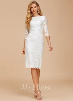 JJsHouse Fourreau Col Bateau Longueur Genou Dentelle Robe De Mariée -Voiles mariée Soldes d0a6187a3c407a5e16a730ab4bbcc215