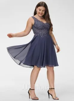 Jjshouse.fr Robe Trapèze Col V Longueur Genou Mousseline Dentelle Mousseline Robe De Demoiselle D'honneur Avec Brodé -Voiles mariée Soldes d1147cb839793a4cdf992d6f5c98e294