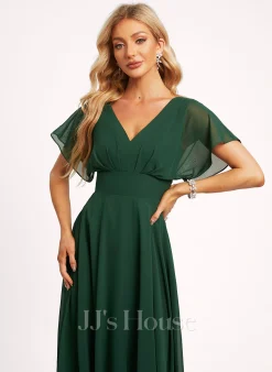 Jjshouse.fr Robe Trapèze Col V Longueur Ras Du Sol Mousseline Robe De Demoiselle D'honneur -Voiles mariée Soldes d12569b4d44c5f537785099edf532e59