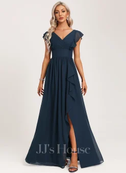 Jjshouse.fr Robe Trapèze Col V Asymétrique Mousseline Robe De Demoiselle D'honneur Avec Plissé -Voiles mariée Soldes d13f2dabb8211e5c7f2f822bd1f9a00f