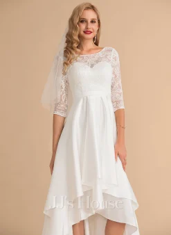 JJsHouse Robe Trapèze Scoop Asymétrique Dentelle Satiné Robe De Mariée -Voiles mariée Soldes d15445b1dd4ed0479c23054bcba04280