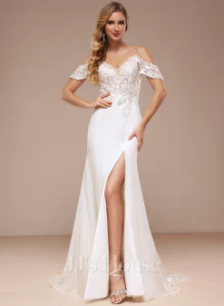 JJsHouse Forme Sirène/trompette Accueil Froid Traîne Moyenne Mousseline Dentelle Robe De Mariée Avec Paillettes -Voiles mariée Soldes d1fc001f16fea65059cceccfa382688b