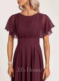 Jjshouse.fr Robe Trapèze Scoop Asymétrique Mousseline Robe De Demoiselle D'honneur Avec Plissé -Voiles mariée Soldes d3d21078c1c0688c646d008335b65380