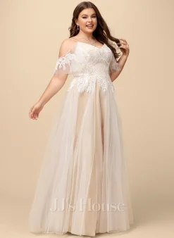 JJsHouse Robe Trapèze Col V Longueur Ras Du Sol Dentelle Tulle Robe De Mariée Avec Brodé Plissé Paillettes -Voiles mariée Soldes d3e5b7cd331bca188b3faf1c4859ce17