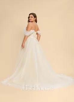 JJsHouse Robe Marquise/princesse épaule Dénudée Traîne Moyenne Dentelle Tulle Robe De Mariée Avec Plissé -Voiles mariée Soldes d527e689c87eebdd7ec688053fa04739