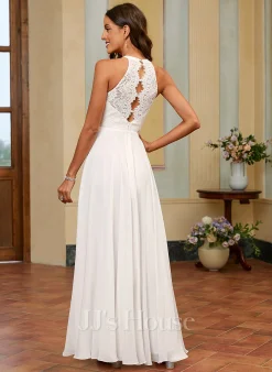 JJsHouse Robe Trapèze Scoop Longueur Ras Du Sol Mousseline Dentelle Robe De Mariée -Voiles mariée Soldes d56aec99c0301baa0b309ba27b317a27