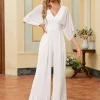 JJsHouse Jumpsuit / Pantsuit Col V Longueur Ras Du Sol Mousseline Robe De Mariée Avec Plissée
