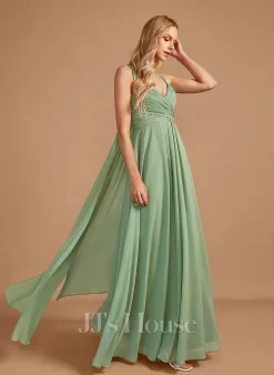 Jjshouse.fr Robe Trapèze Col V Longueur Ras Du Sol Mousseline Robe De Demoiselle D'honneur Avec Plissé