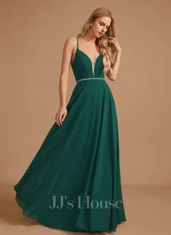 Jjshouse.fr Robe Trapèze Col V Longueur Ras Du Sol Mousseline Robe De Demoiselle D'honneur Avec Brodé