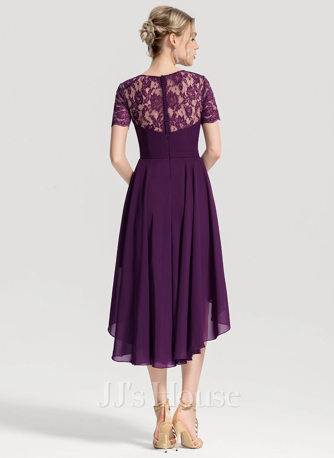 Jjshouse.fr Robe Trapèze Scoop Asymétrique Mousseline Dentelle Mousseline Robe De Demoiselle D'honneur 4 Jjshouse.fr Robe Trapèze Scoop Asymétrique Mousseline Dentelle Mousseline Robe De Demoiselle D'honneur – Image 4