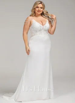 JJsHouse Forme Sirène/trompette Col V Traîne Moyenne Mousseline Dentelle Robe De Mariée Avec Brodé Paillettes 28 JJsHouse Forme Sirène/trompette Col V Traîne Moyenne Mousseline Dentelle Robe De Mariée Avec Brodé Paillettes -Voiles mariée Soldes d84c8cfb847cdde07a746763efdea306