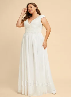 JJsHouse Robe Trapèze Col V Longueur Ras Du Sol Mousseline Dentelle Robe De Mariée -Voiles mariée Soldes d8f240cfbcc328e27407f826d4f0d421