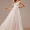 JJsHouse Robe Marquise/princesse Col V Balayage/pinceau Train Dentelle Tulle Robe De Mariée