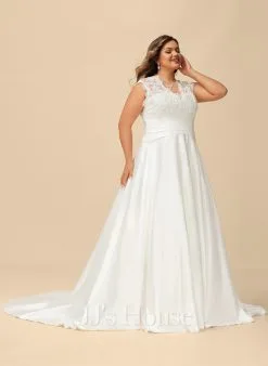 JJsHouse Robe Marquise/princesse Col V Traîne Moyenne Dentelle Satiné Robe De Mariée Avec Plissé -Voiles mariée Soldes dad4637651b6fb0f18016b0c0d5eb87a