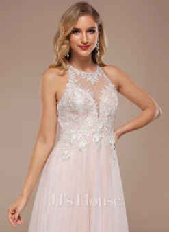 JJsHouse Robe Trapèze Dos Nu Balayage/pinceau Train Dentelle Tulle Robe De Mariée Avec Brodé Paillettes -Voiles mariée Soldes dbdcecb4091fe3a5df357d248101171a