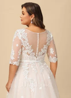 JJsHouse Robe Marquise/princesse Col V Traîne Moyenne Satiné Tulle Robe De Mariée Avec Brodé Arc Motifs Appliqués Dentelle Paillettes -Voiles mariée Soldes dcb631ad0fd9b0497fa14e75f91c37bb