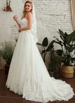 JJsHouse Robe Trapèze Cache Cœur Traîne Moyenne Dentelle Tulle Robe De Mariée -Voiles mariée Soldes dcf792e49cbd2aea845c32ecdb4c2152