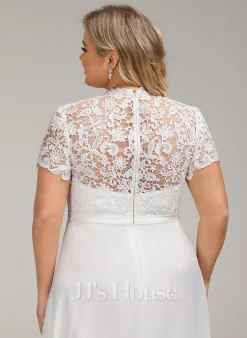 JJsHouse Robe Trapèze Col Haut Longueur Ras Du Sol Mousseline Dentelle Robe De Mariée -Voiles mariée Soldes dd11379685a3f12fbf09f6d603c01abf