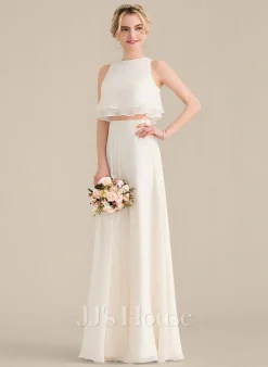 Jjshouse.fr Robe Trapèze Scoop Longueur Ras Du Sol Mousseline Mousseline Robe De Demoiselle D'honneur Avec Robe à Volants -Voiles mariée Soldes dd371415247fc37e9b9ee9dc3f1b9e30