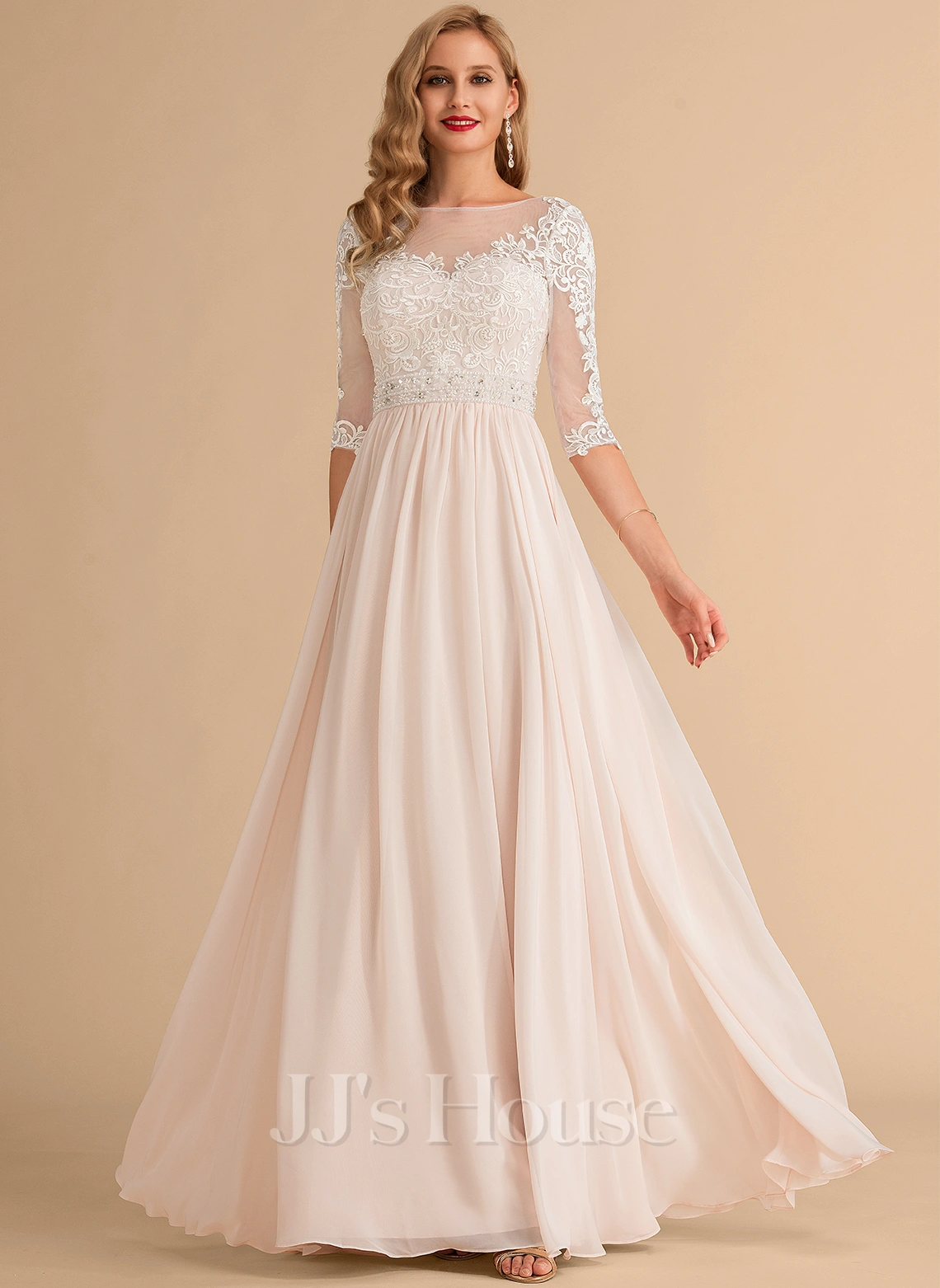 JJsHouse Robe Trapèze Illusion Longueur Ras Du Sol Mousseline Dentelle Robe De Mariée Avec Brodé Paillettes 2 JJsHouse Robe Trapèze Illusion Longueur Ras Du Sol Mousseline Dentelle Robe De Mariée Avec Brodé Paillettes – Image 2