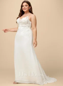 JJsHouse Forme Sirène/trompette Col V Traîne Moyenne Mousseline Dentelle Robe De Mariée Avec Brodé -Voiles mariée Soldes de3f893e452e2ad4dda56eedd641ea87