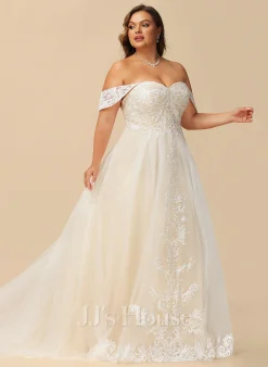 JJsHouse Robe Marquise/princesse épaule Dénudée Traîne Moyenne Dentelle Tulle Robe De Mariée Avec Paillettes -Voiles mariée Soldes df892af45250059b6e88ff59a66c30c4