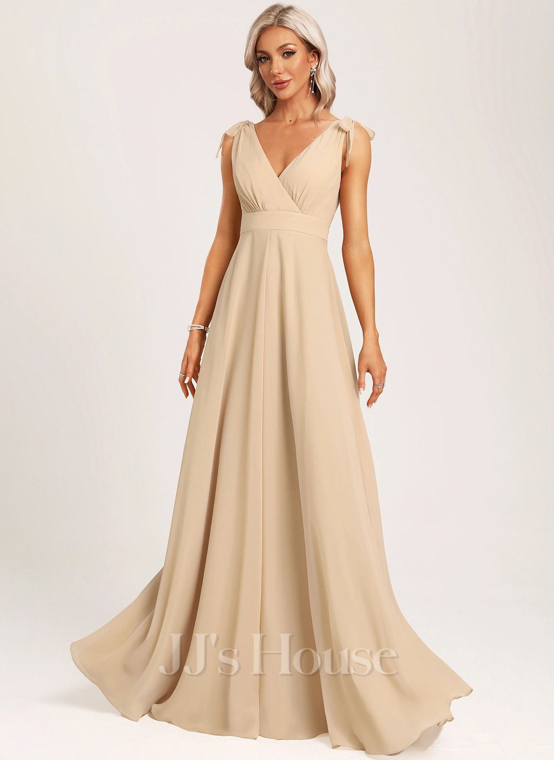 Jjshouse.fr Robe Trapèze Col V Longueur Ras Du Sol Mousseline Robe De Demoiselle D'honneur Avec Arc 6 Jjshouse.fr Robe Trapèze Col V Longueur Ras Du Sol Mousseline Robe De Demoiselle D'honneur Avec Arc – Image 6