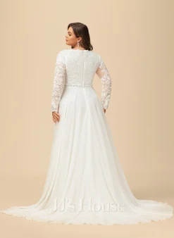 JJsHouse Robe Trapèze Traîne Moyenne Mousseline Dentelle Robe De Mariée Avec Brodé -Voiles mariée Soldes e09cd2e1bdf35ee6a96c5334dcfff7a1