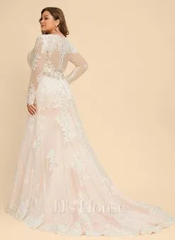 JJsHouse Forme Sirène/trompette Col V Traîne Moyenne Dentelle Tulle Robe De Mariée -Voiles mariée Soldes e1118a3b0fb741d4695aea2521ba7a45