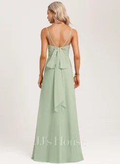 Jjshouse.fr Robe Trapèze Col V Longueur Ras Du Sol Mousseline Robe De Demoiselle D'honneur Avec Plissé -Voiles mariée Soldes e26c03f58fef7e3c1b24269951701410