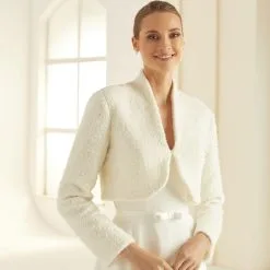 E293 - Bianco Evento – Veste Mariage Laine Ivoire Manches Longues