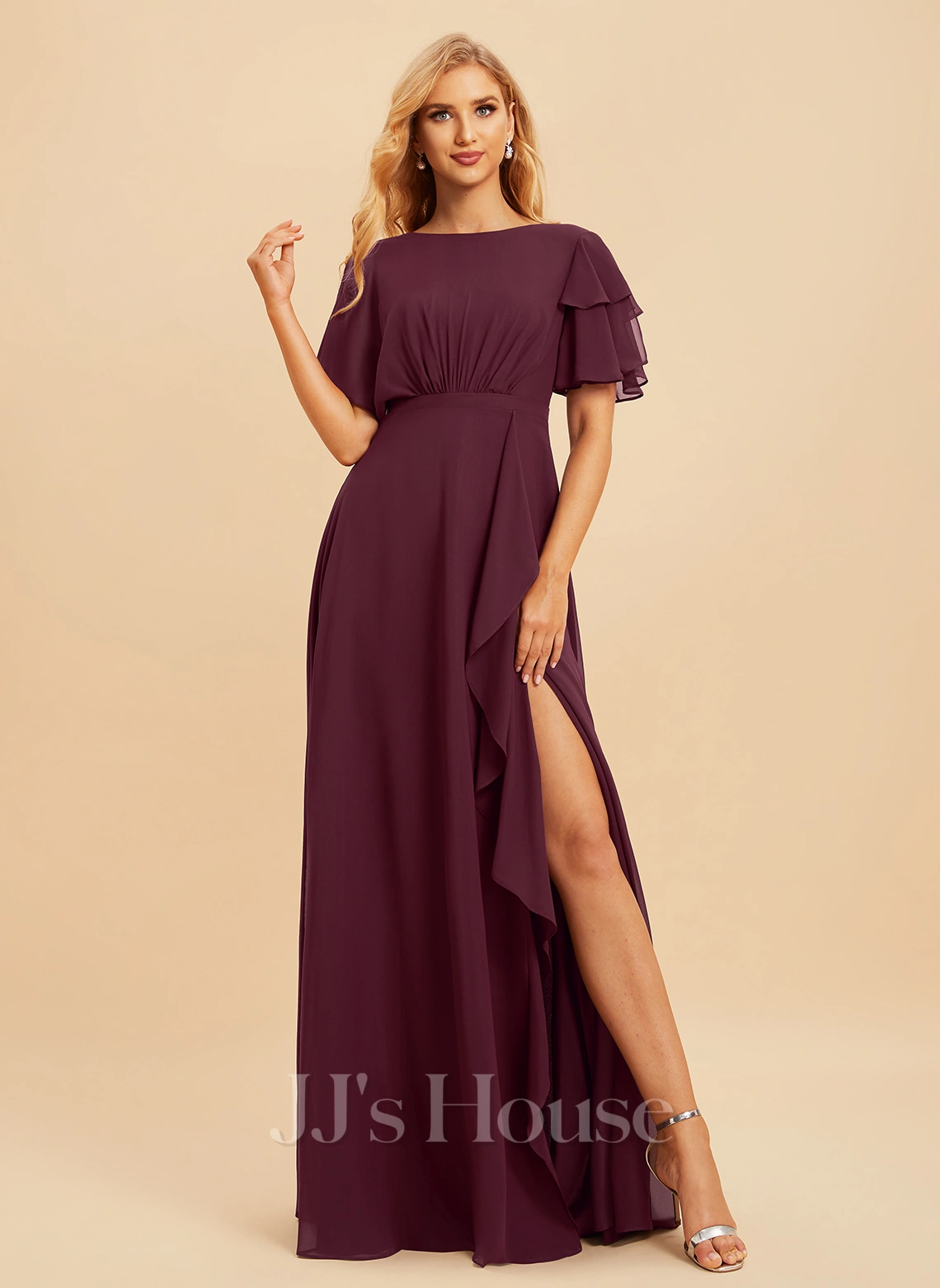 Jjshouse.fr Robe Trapèze Scoop Longueur Ras Du Sol Mousseline Robe De Demoiselle D'honneur Avec Plissé Fendue Devant 2 Jjshouse.fr Robe Trapèze Scoop Longueur Ras Du Sol Mousseline Robe De Demoiselle D'honneur Avec Plissé Fendue Devant – Image 2