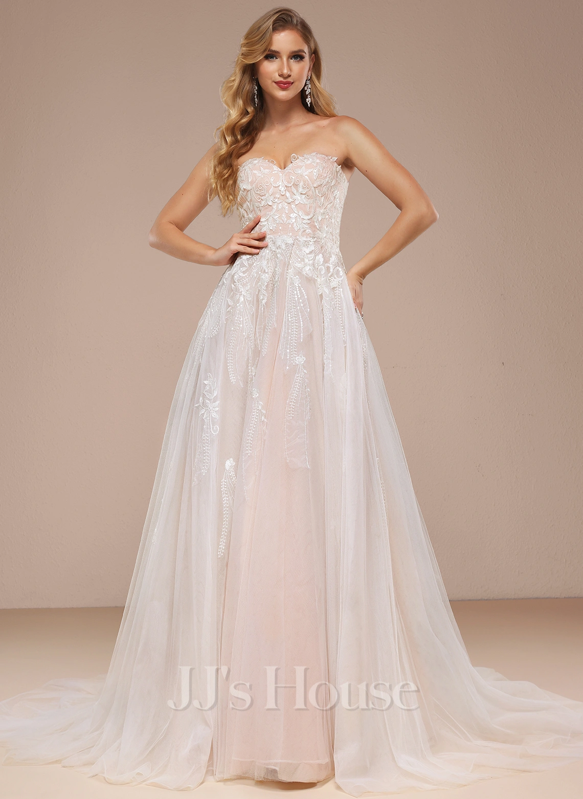 JJsHouse Robe Marquise/princesse épaule Dénudée Cache Cœur Traîne Moyenne Dentelle Tulle Robe De Mariée Avec Plissé Paillettes 6 JJsHouse Robe Marquise/princesse épaule Dénudée Cache Cœur Traîne Moyenne Dentelle Tulle Robe De Mariée Avec Plissé Paillettes – Image 6