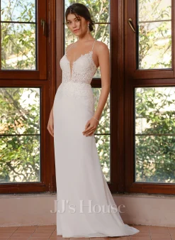 JJsHouse Forme Sirène/trompette Col V Balayage/pinceau Train Mousseline Dentelle Robe De Mariée -Voiles mariée Soldes e51769c61e185dd3cbc755e0c497aacb