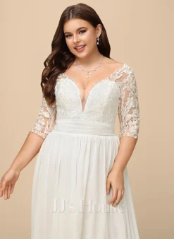 JJsHouse Robe Trapèze Col V Longueur Ras Du Sol Mousseline Dentelle Robe De Mariée Avec Plissé Paillettes -Voiles mariée Soldes e640058fab477afb014efcbba3b8e05d