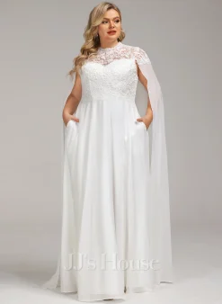 JJsHouse Robe Trapèze Col Haut Longueur Ras Du Sol Mousseline Dentelle Robe De Mariée -Voiles mariée Soldes e6400c1ea35b2c7f0b8e4cd105b62410