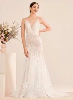 JJsHouse Forme Sirène/trompette Col V Traîne Moyenne Dentelle Tulle Robe De Mariée 10 JJsHouse Forme Sirène/trompette Col V Traîne Moyenne Dentelle Tulle Robe De Mariée -Voiles mariée Soldes e6aafb1ac65efda0d1eeded16eeb1bec