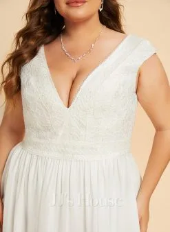 JJsHouse Robe Trapèze Col V Longueur Ras Du Sol Mousseline Dentelle Robe De Mariée -Voiles mariée Soldes e6f43abb6e5f73d179fc7b1b00bafd13