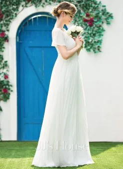 JJsHouse Robe Empire Col V Longueur Ras Du Sol Mousseline Robe De Mariée Avec Brodé Plissée 11 JJsHouse Robe Empire Col V Longueur Ras Du Sol Mousseline Robe De Mariée Avec Brodé Plissée -Voiles mariée Soldes e82b61b16b5e5e5544bfa992ef482226