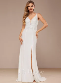 JJsHouse Forme Sirène/trompette Col V Balayage/pinceau Train Mousseline Dentelle Robe De Mariée Avec Paillettes -Voiles mariée Soldes e90e6cdb8371ffdfa5a4fe8927a8bfb2