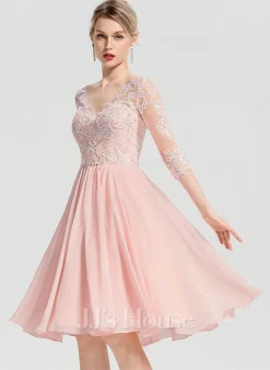 JJsHouse Robe Trapèze Col V Longueur Genou Mousseline Dentelle Robe De Mariée Avec Brodé -Voiles mariée Soldes ea15a2964b5527c91d7ccda0f24b9e2c