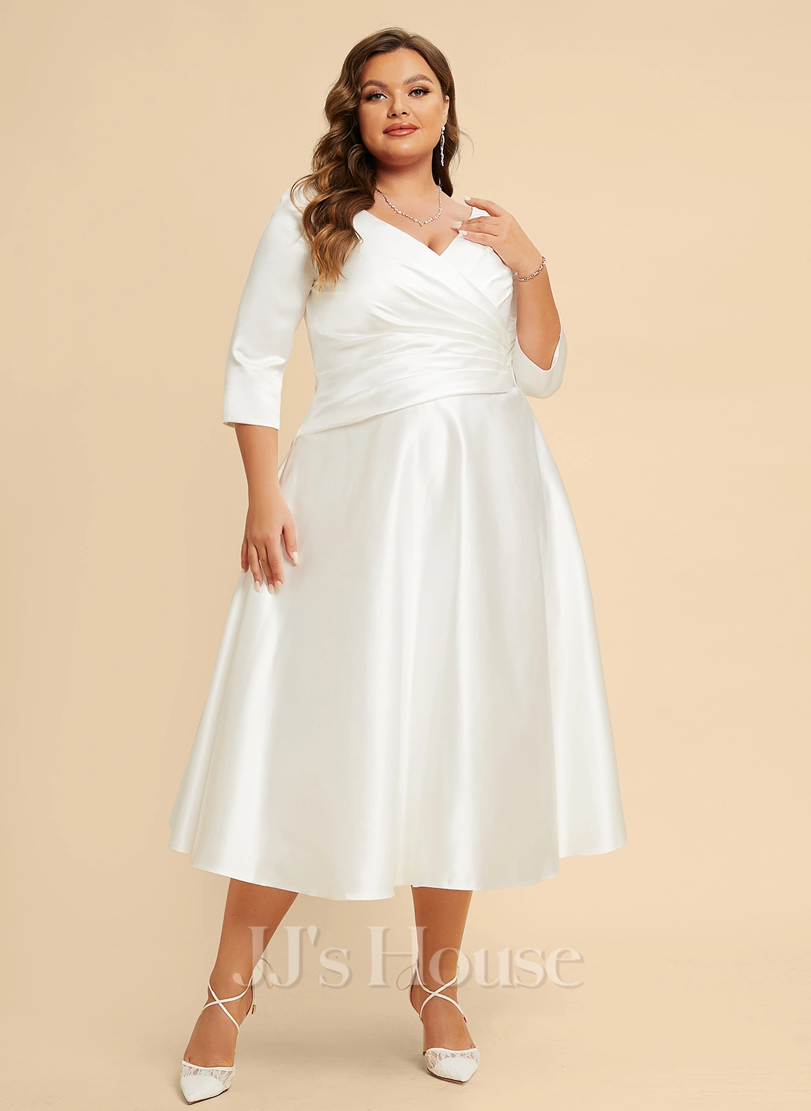 JJsHouse Robe Trapèze Col V Longueur Mollet Satiné Robe De Mariée 7 JJsHouse Robe Trapèze Col V Longueur Mollet Satiné Robe De Mariée – Image 7