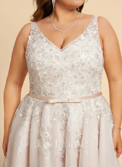 JJsHouse Robe Trapèze Col V Asymétrique Dentelle Satiné Tulle Robe De Mariée Avec Arc -Voiles mariée Soldes ec5e56ee071d8b36d51d032d5db9e9fa