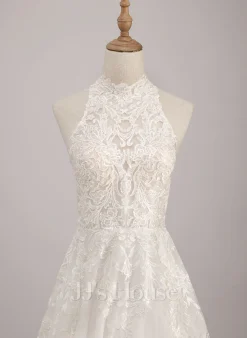 JJsHouse Robe Marquise/princesse Col Haut Balayage/pinceau Train Dentelle Tulle Robe De Mariée Avec Paillettes -Voiles mariée Soldes ece97d5e38e61cbf5101ee2e6a050973