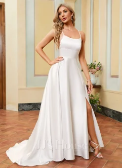 JJsHouse Robe Trapèze Scoop Balayage/pinceau Train Satiné Robe De Mariée -Voiles mariée Soldes ecfbc61d3f39707fc76bc54c6267bb16
